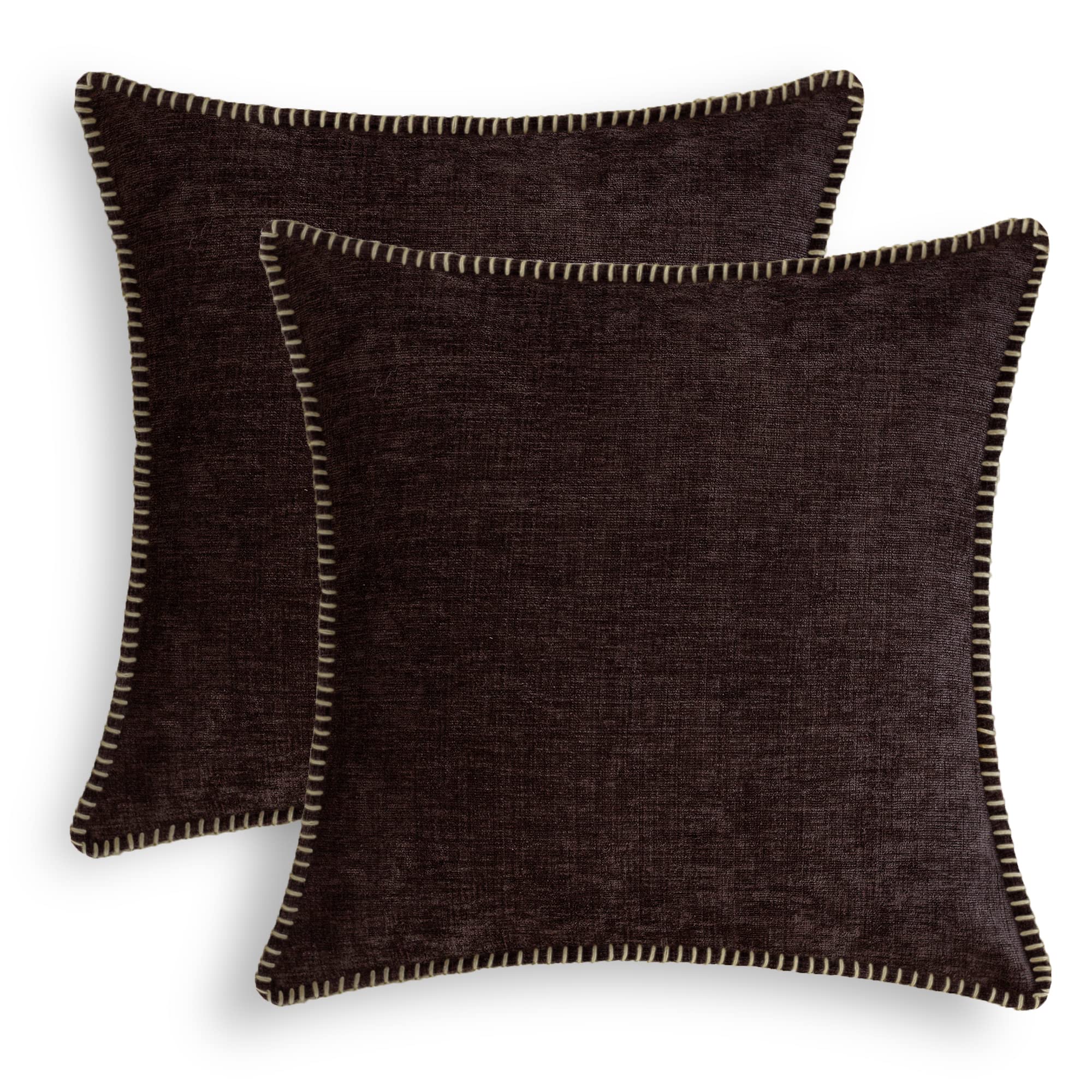 Calitime Decorative Couch Throw Pillow Covers 24 X 24 Inches Pack Of 2 Cotton Thread Stitching Edges Solid Dyed Soft Chenille Cu
