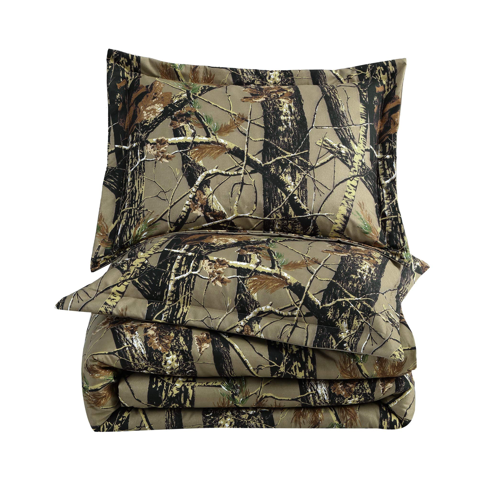 Chezmoi Collection Salem 3-Piece Cabin Lodge Forest Woods Comforter Set - Nature Camo Tree Leaves Printed Soft Microfiber Beddin
