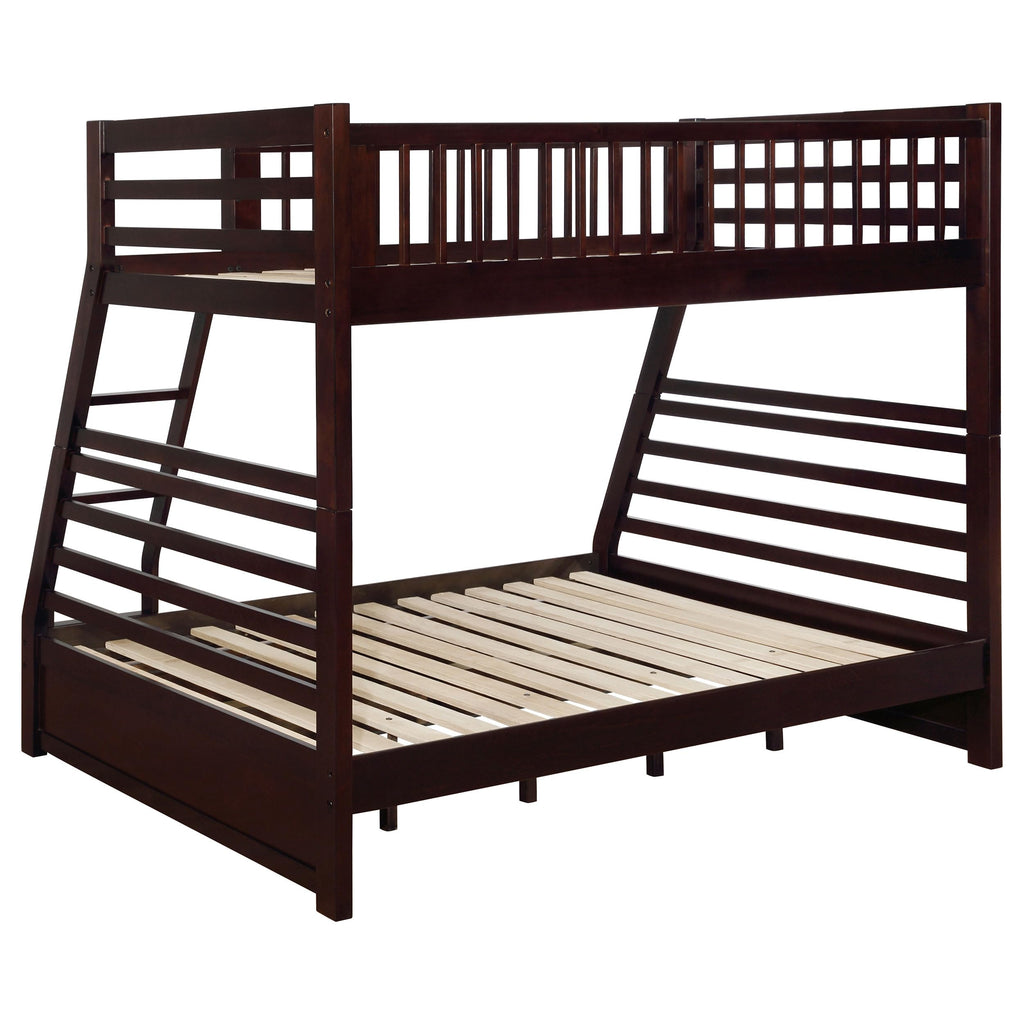 Coaster Home Furnishings Ashton Transitional Wood Twin Over Full Size Bunk Bed Frame with Ladder and Guardrails with Two Storage Drawers Fully Slatted Mattress Ready Foundation Cappuccino 460184