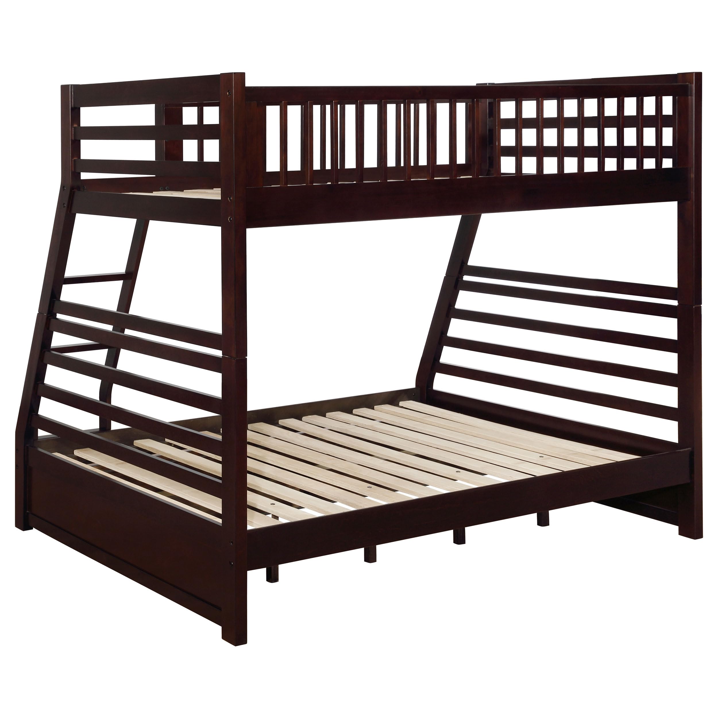 Coaster Home Furnishings Ashton Transitional Wood Twin Over Full Size Bunk Bed Frame with Ladder and Guardrails with Two Storage Drawers Fully Slatted Mattress Ready Foundation Cappuccino 460184