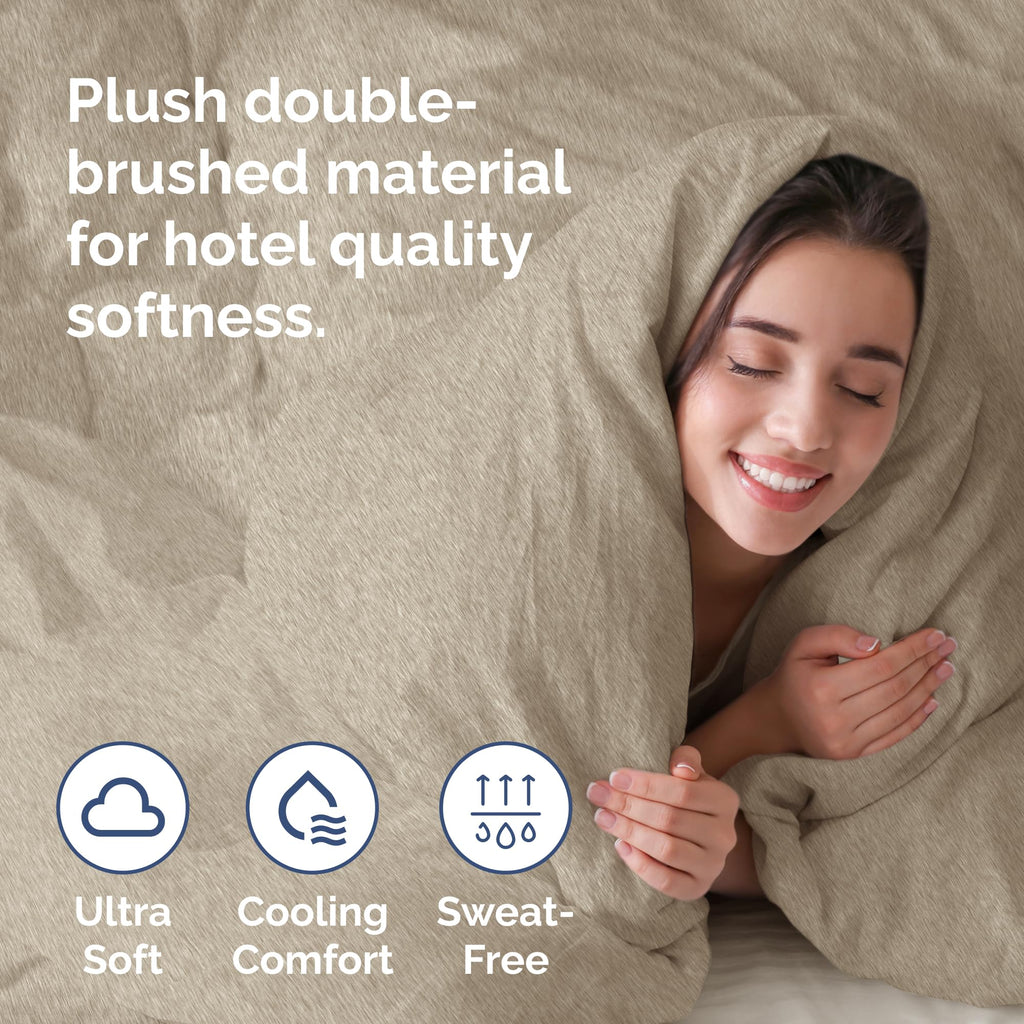 Duvet Cover Full Size Set - Extra Soft Full Size Duvet Cover 80 X 90 With 2 Pillow Shams - Hotel Luxury Easy Care & Fade Free W/ Zipper Closures & Ties - Comfy Breathable Bedding Set (Heathered Beige)