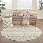 Nourison Grafix Moroccan Ivory/Grey 8' X Round Area Rug, Easy Cleaning, Non Shedding, Bed Room, Living Room, Dining Room, Kitche