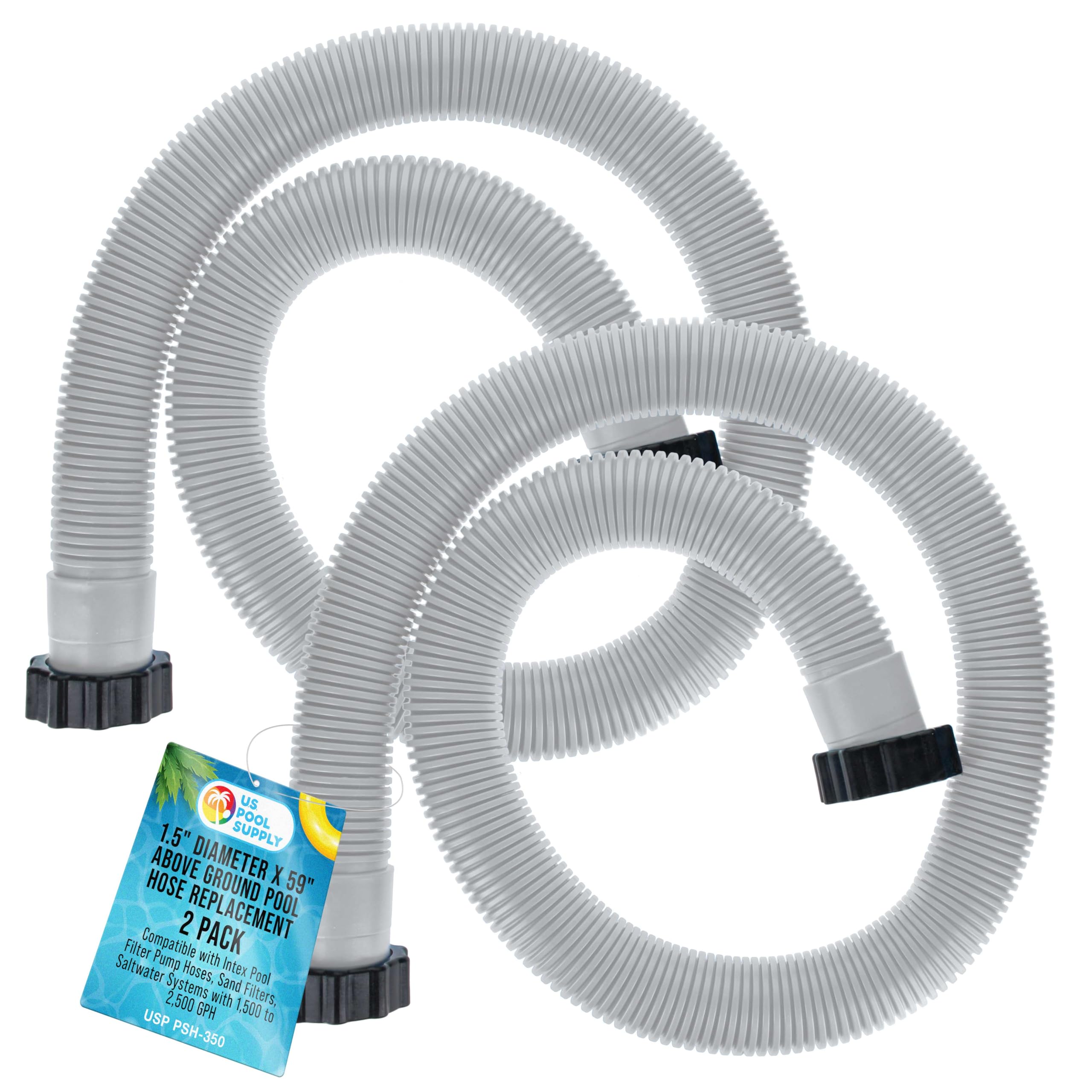 U.S. Pool Supply Above Ground Pool Hose Replacement 1.5' Diameter X 59' Long, Pack Of 2 - Compatible With Intex 29060E, Pool F