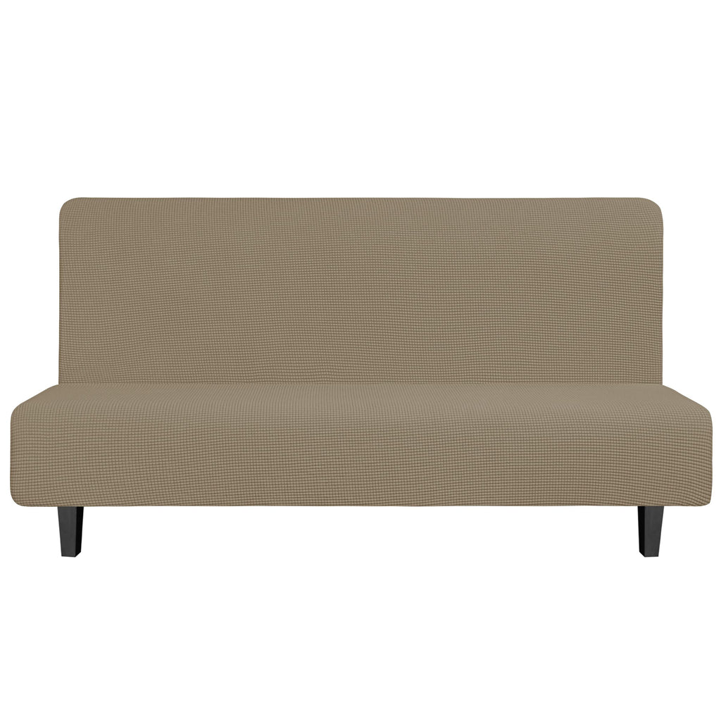 Easy-Going Stretch Futon Slipcover Armless Futon Bed Cover Furniture Protector Without Armrests With Elastic Bottom For Kids, Soft Jacquard Fabric Small Checks (Large, Natural)