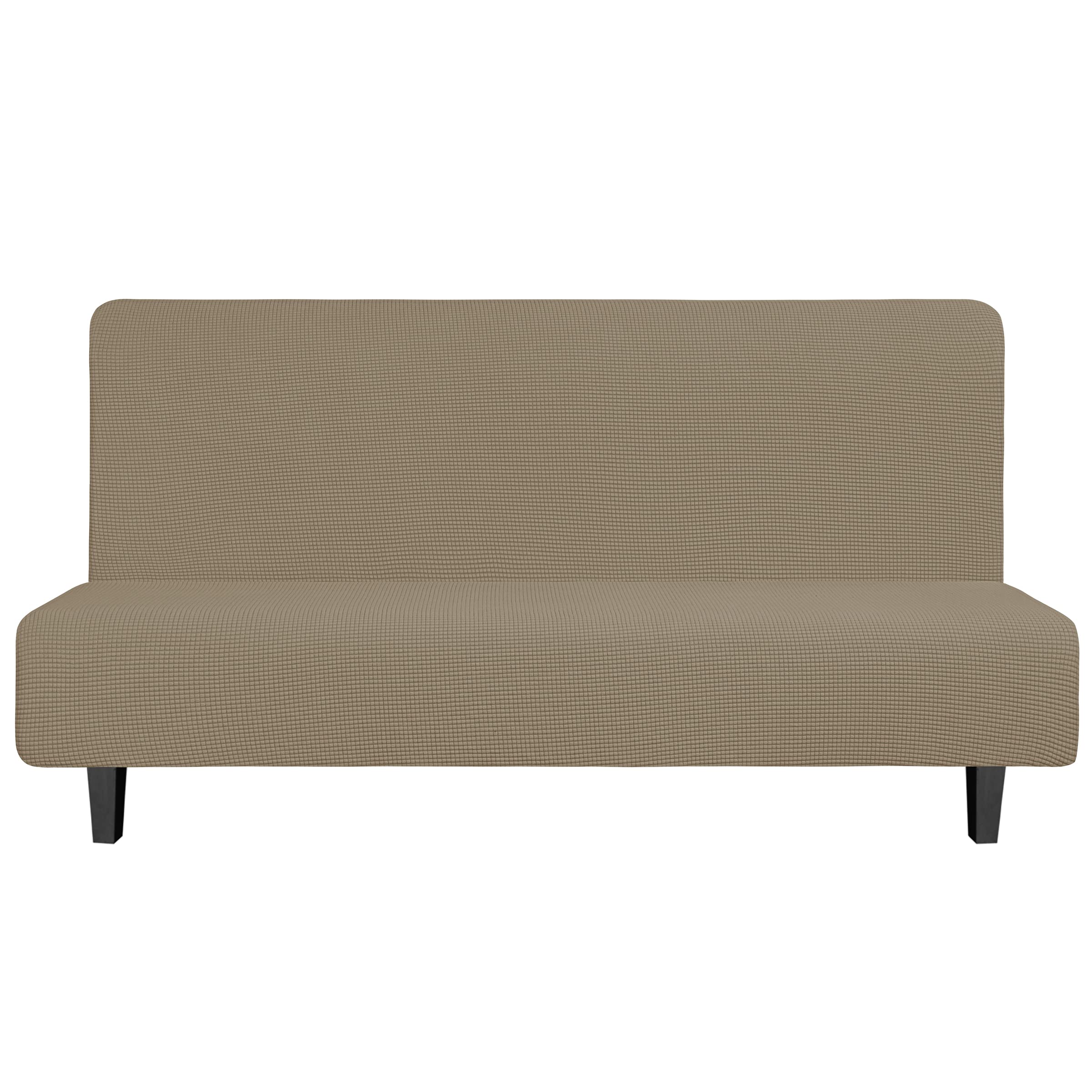 Easy-Going Stretch Futon Slipcover Armless Futon Bed Cover Furniture Protector Without Armrests With Elastic Bottom For Kids, Soft Jacquard Fabric Small Checks (Large, Natural)