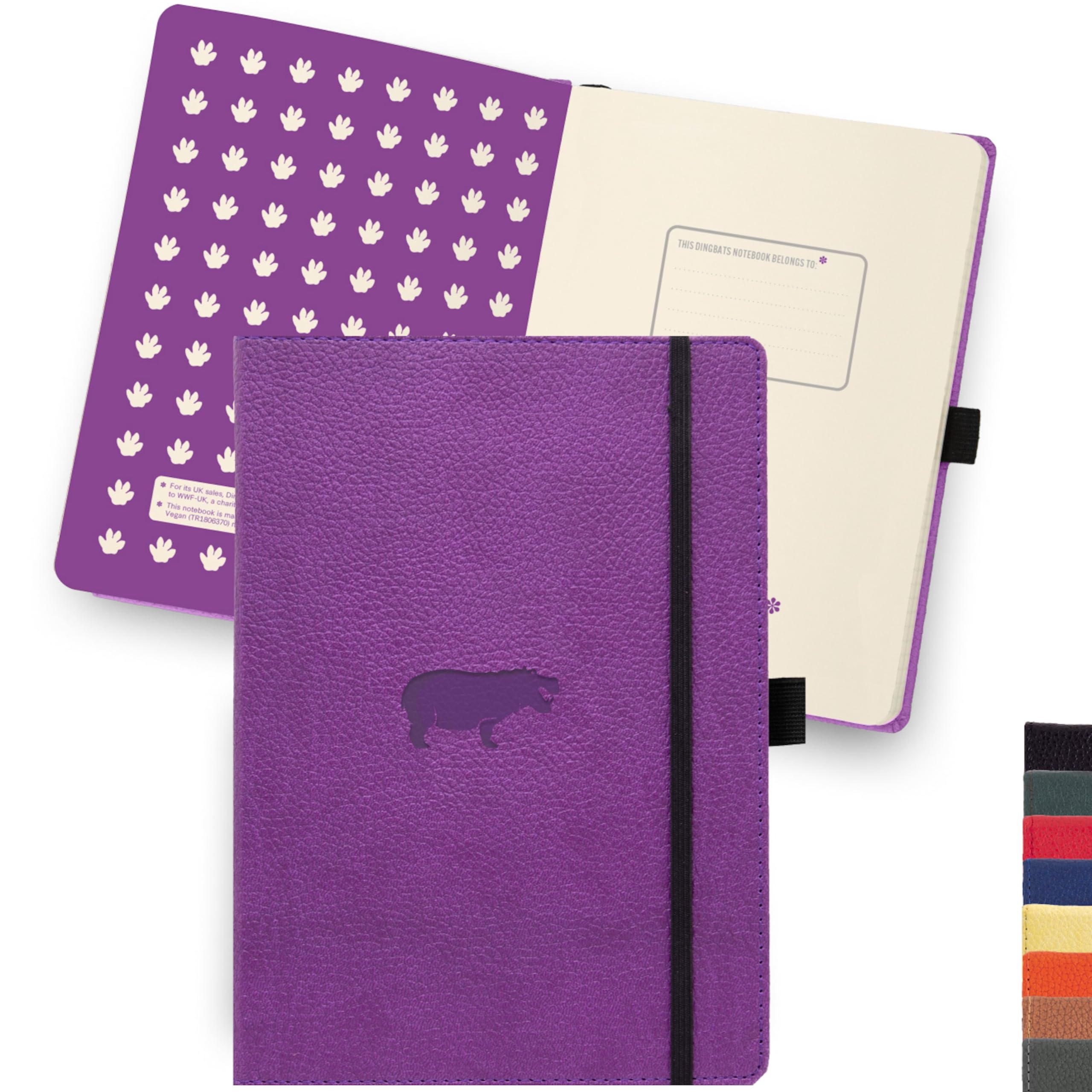 Dingbats* Wildlife Dotted Journal A5 - Vegan Leather Hard Cover, Ideal For Work, Travel - Pocket, Elastic Closure, Bookmark