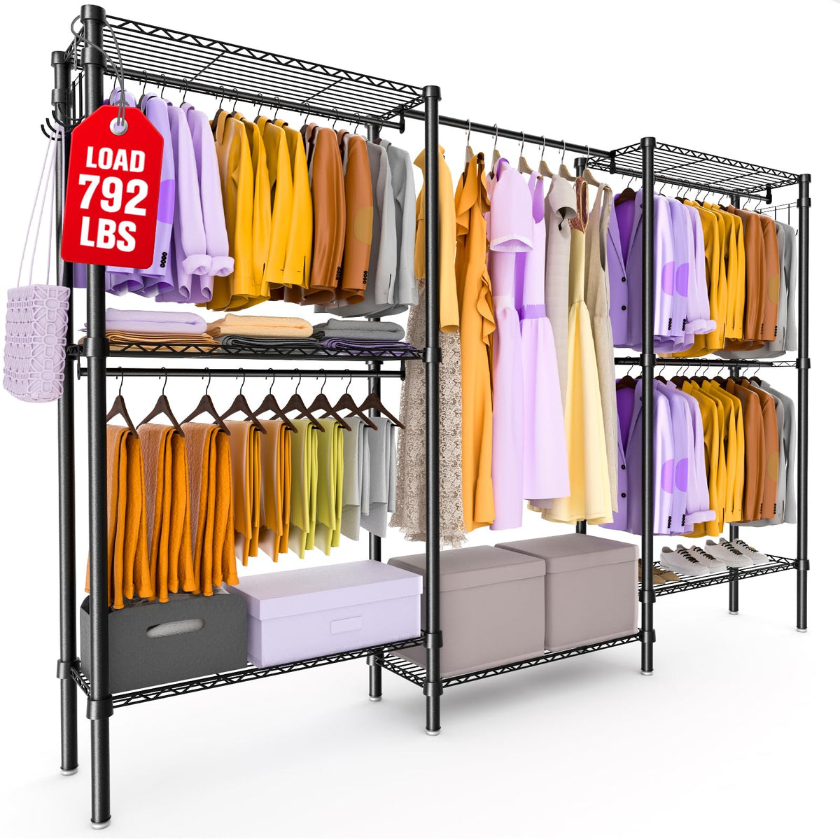 SPJRGRS Heavy Duty Clothes Rack, Portable Closets with 6 Rods & 6 Shelves