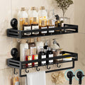 CIBOTIES Suction Cup Shower Caddy with 5 Hooks & Towel Rrack 15.7inch Black