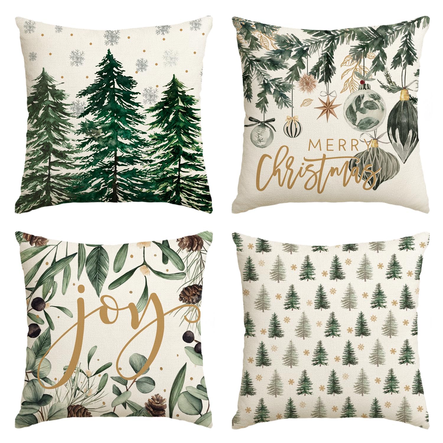 Avoin Colorlife Merry Christmas Trees Snowflake Throw Pillow Covers, 20 X 20 Inch Joy Xmas Balls Winter Holiday Cushion Case Dec