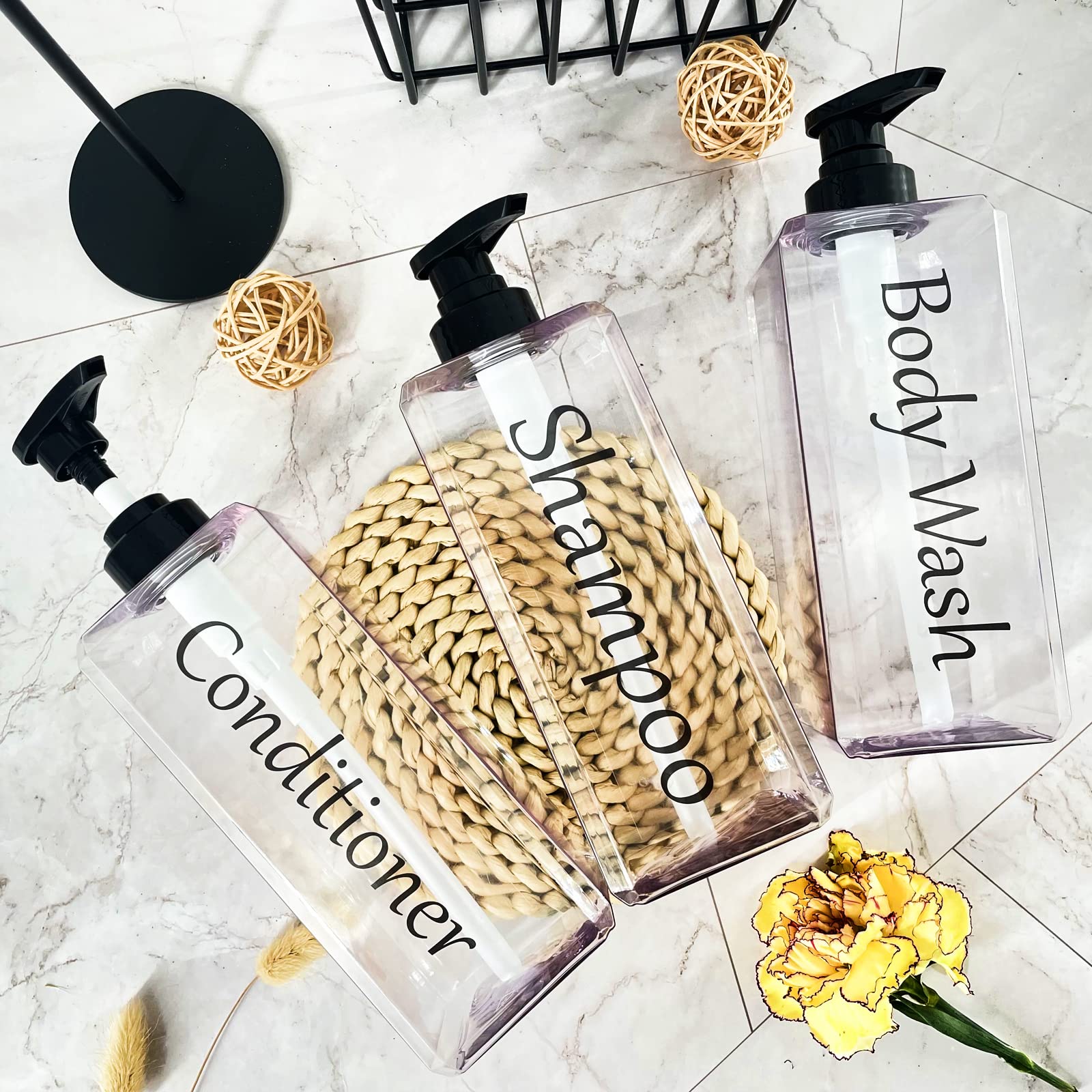 Shampoo And Conditioner Dispenser(Clear, Set Of 3, 27Oz)- Refillable & Emptyshampoo And Conditioner Bottles- Body Wash Dispenser