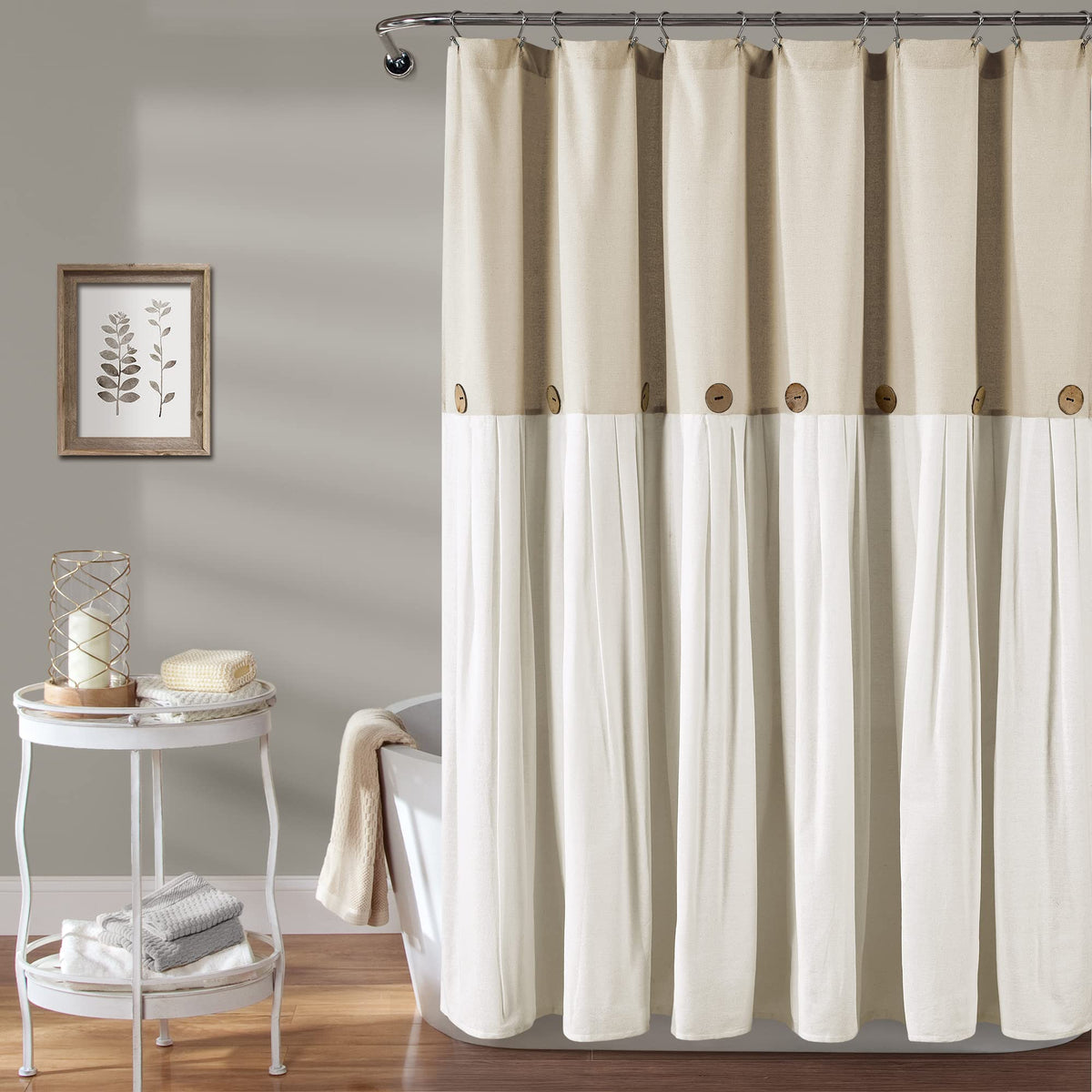 Lush Decor Linen Button Shower Curtain, 72' X 72'