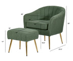 Best Quality Furniture Modern Accent Chair with Ottoman Set, Green Teddy Fabric Upholstery, Gold Chrome Legs, Channel Tufted Backrest