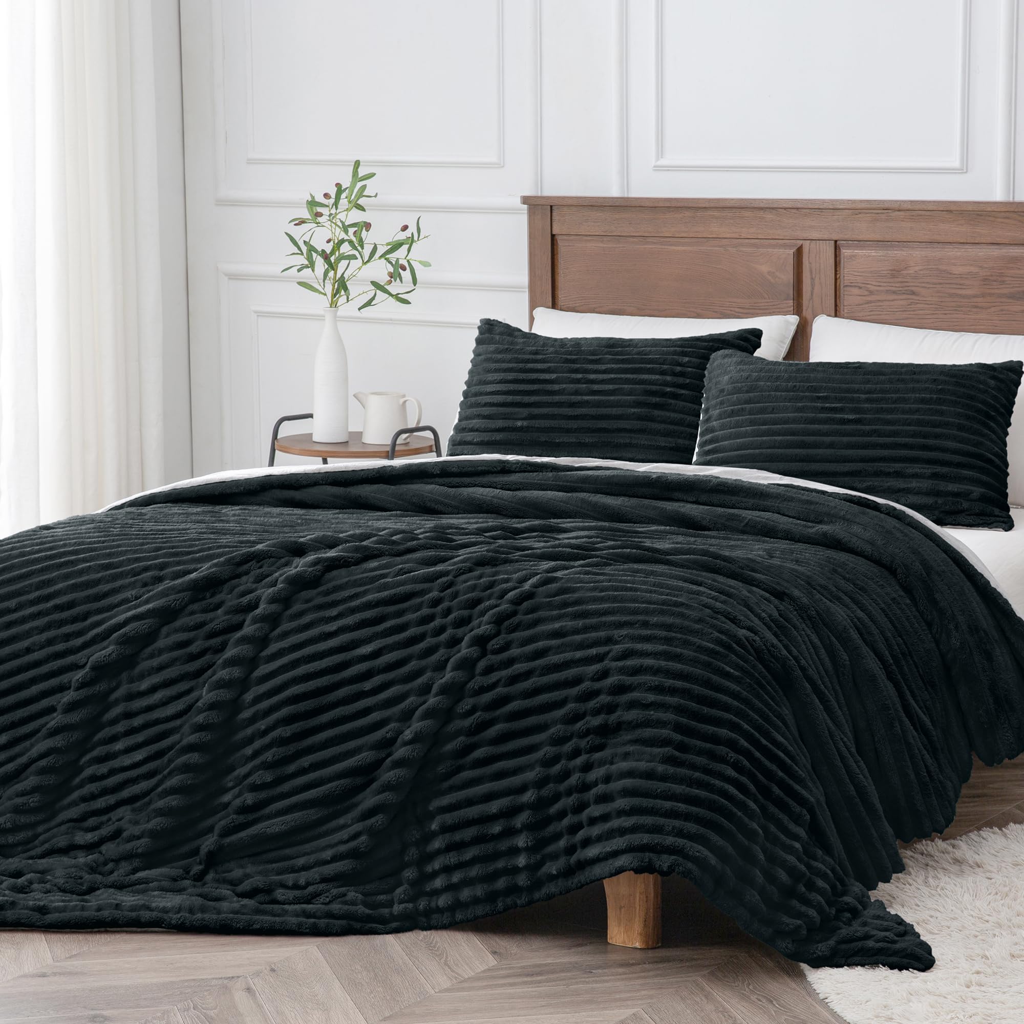 Bedelite Fleece Twin Comforter Set -Super Soft & Warm Fluffy Purple Bedding, Luxury Fuzzy Heavy Bed Set For Winter With 1 Pillow