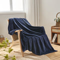 Newcosplay Super Soft Twin Blanket Dark Navy Premium Silky Flannel Fleece Leaves Pattern Lightweight Bed Blanket All Season Use