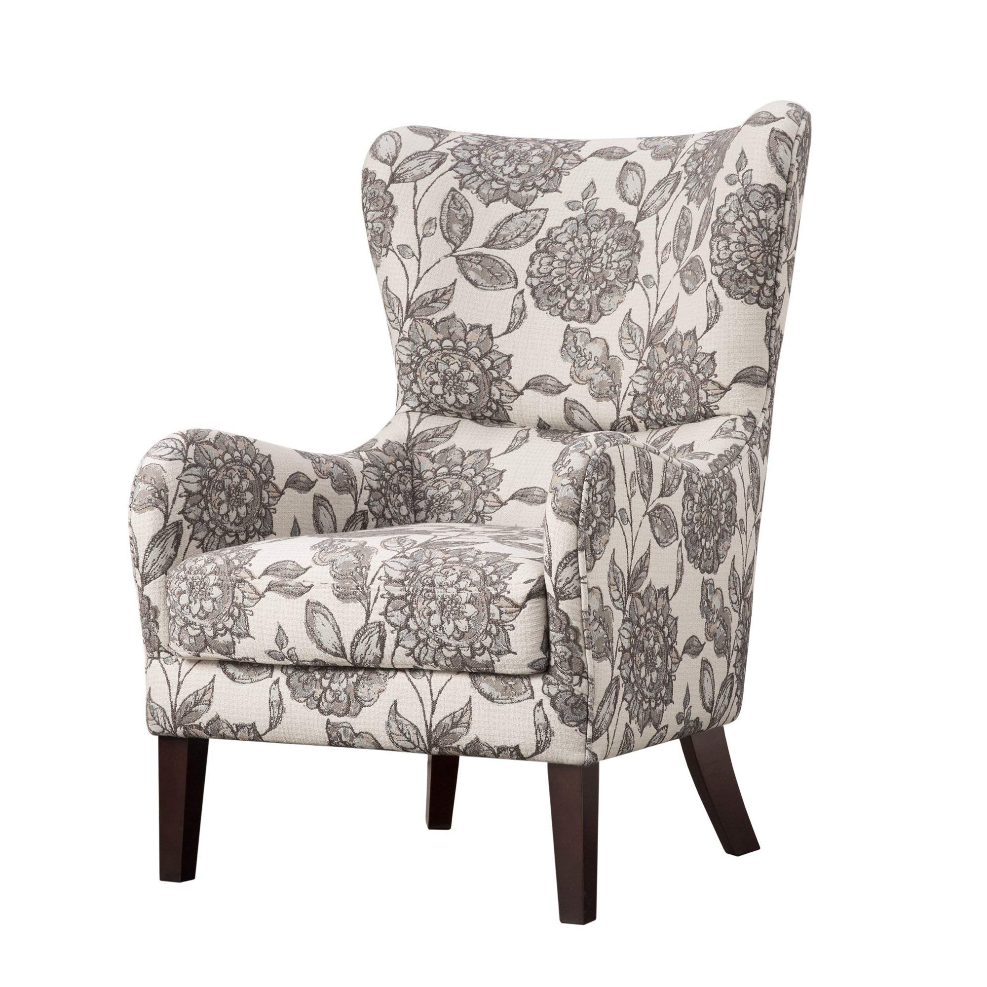 Madison Park Arianna Accent Hardwood, Faux Linen Modern Contemporary Style Living Room-Sofa Furniture Swoop Wing Arm Bedroom Cha