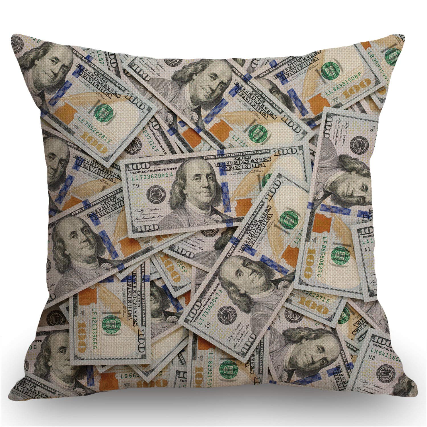 Swono Hundred Dollar Bill Farmhouse Pillow Cover 18X18 Inch Home Decor Cotton Linen Throw Pillow Case Cushion Cover For Sofa Cou
