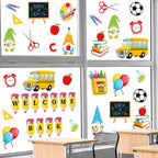 Jarthenaamcs 40Pcs Welcome Back To School Thick Gel Clings Gnome Apple Pencil Book Bus Window Stickers Assorted Cartoon Window D