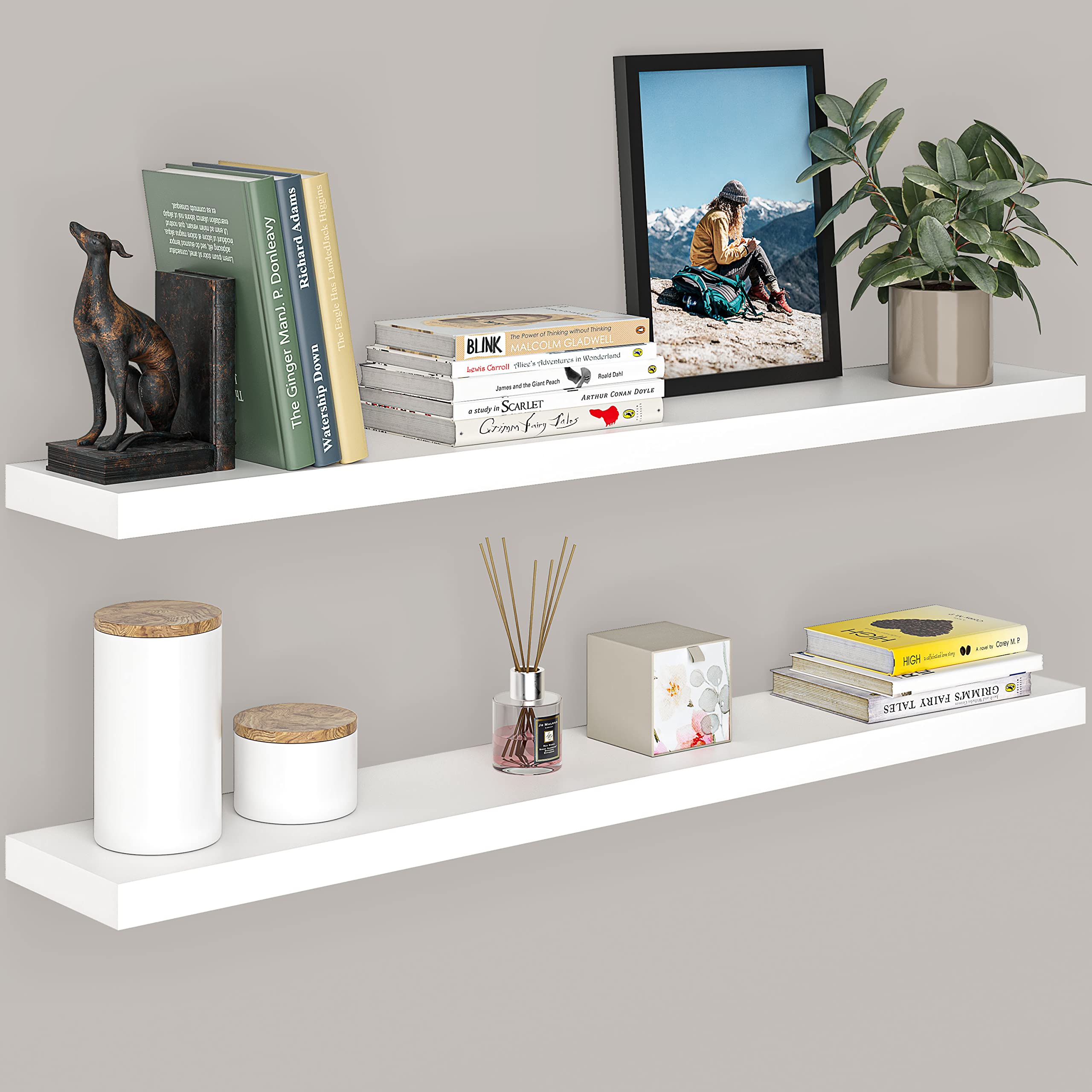 Ballucci Floating Shelves for Wall, 48 Wood Wall Shelf Set of 2, with Invisible Brackets for Bathroom, Living Room, Bedroom, Kit