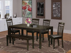 East West Furniture LYCA6-CAP-LC Lynfield 6 Piece Set Contains a Rectangle Dining Room Table with Butterfly Leaf and 4 Faux Leather Kitchen Chairs with a Bench, 36x66 Inch, Cappuccino