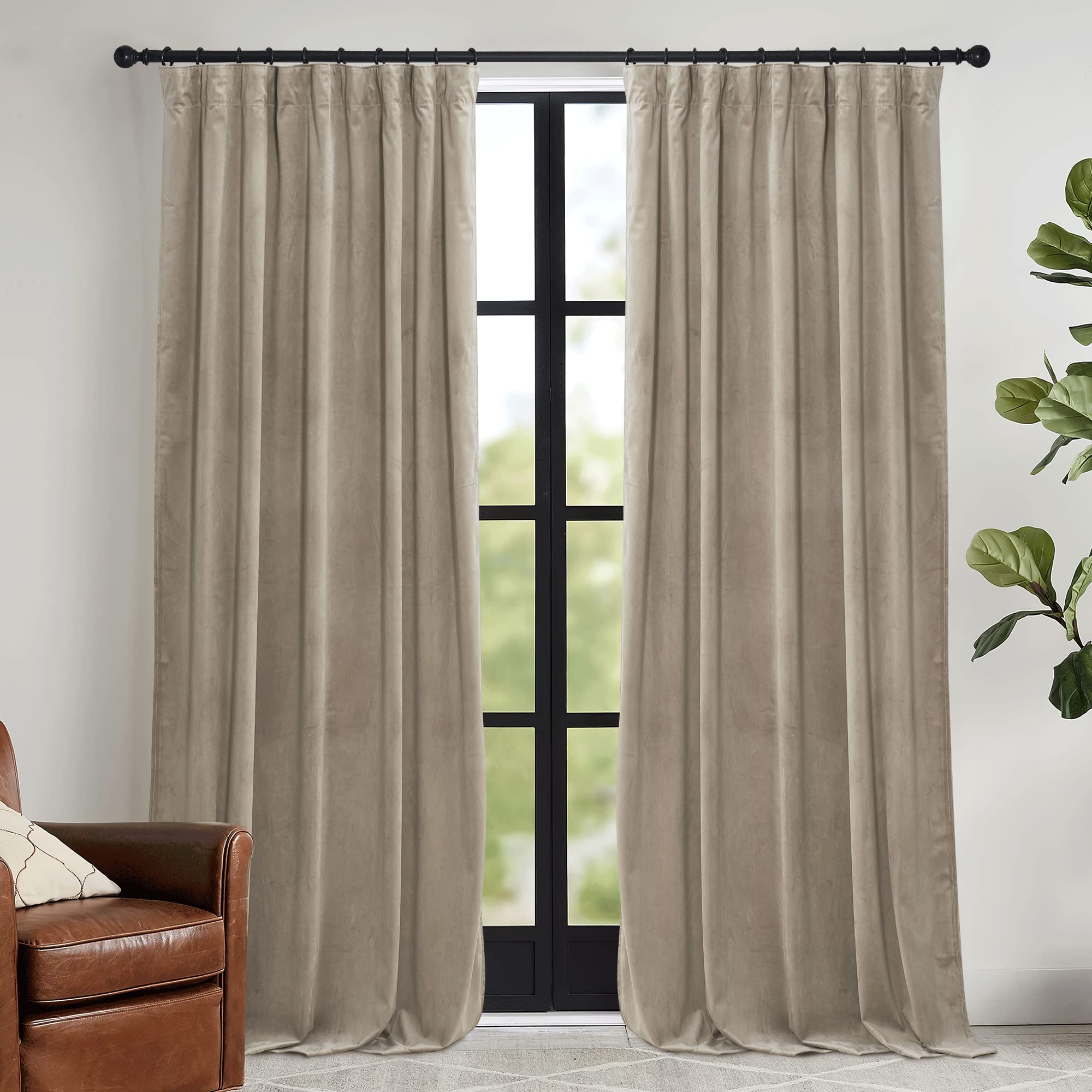 Ryb Home Sage Green Velvet Curtains With Hook Tape, Thermal Insulated Privacy Protect Decorative Room Divider Drapes For Home Th