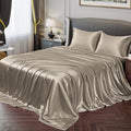 Vonty Satin Sheets Queen Silky Soft Satin Bed Sheets Sand Satin Sheet Set, 1 Deep Pocket Fitted Sheet + 1 Flat Sheet + 2 Pillowc