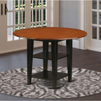 East West Furniture SUT-BCH-T Sudbury Dining Room Table - a Round kitchen Table Top with Dropleaf & 2 shelves, 42x42 Inch, Black & Cherry