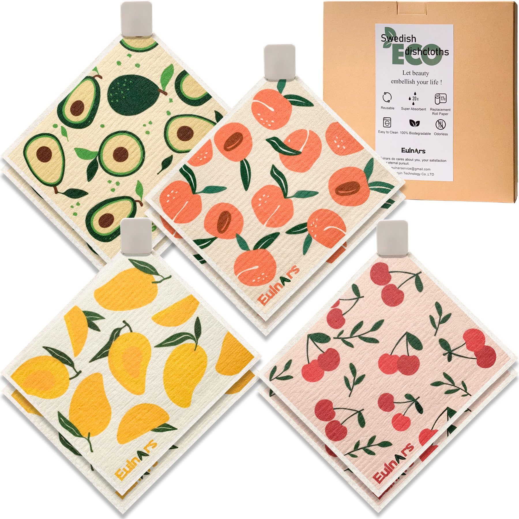 Eulnars Swedish Dishcloths for Kitchen, 8 Pack Reusable Paper Towels with Clips, Non-Scratch Swedish Kitchen Towels, Super Absor