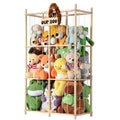 LAMU Stuffed Animal Storage, Wooden Zoo Stuffed Animal Holder with Elastic Cords, Space Save Plush Toy Cage, Double Capacity Ext