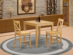 East West Furniture PBQU3-OAK-W 3 Piece Kitchen Counter Set for Small Spaces Contains a Square Dining Room Table and 2 Dining Chairs, 36x36 Inch, Oak