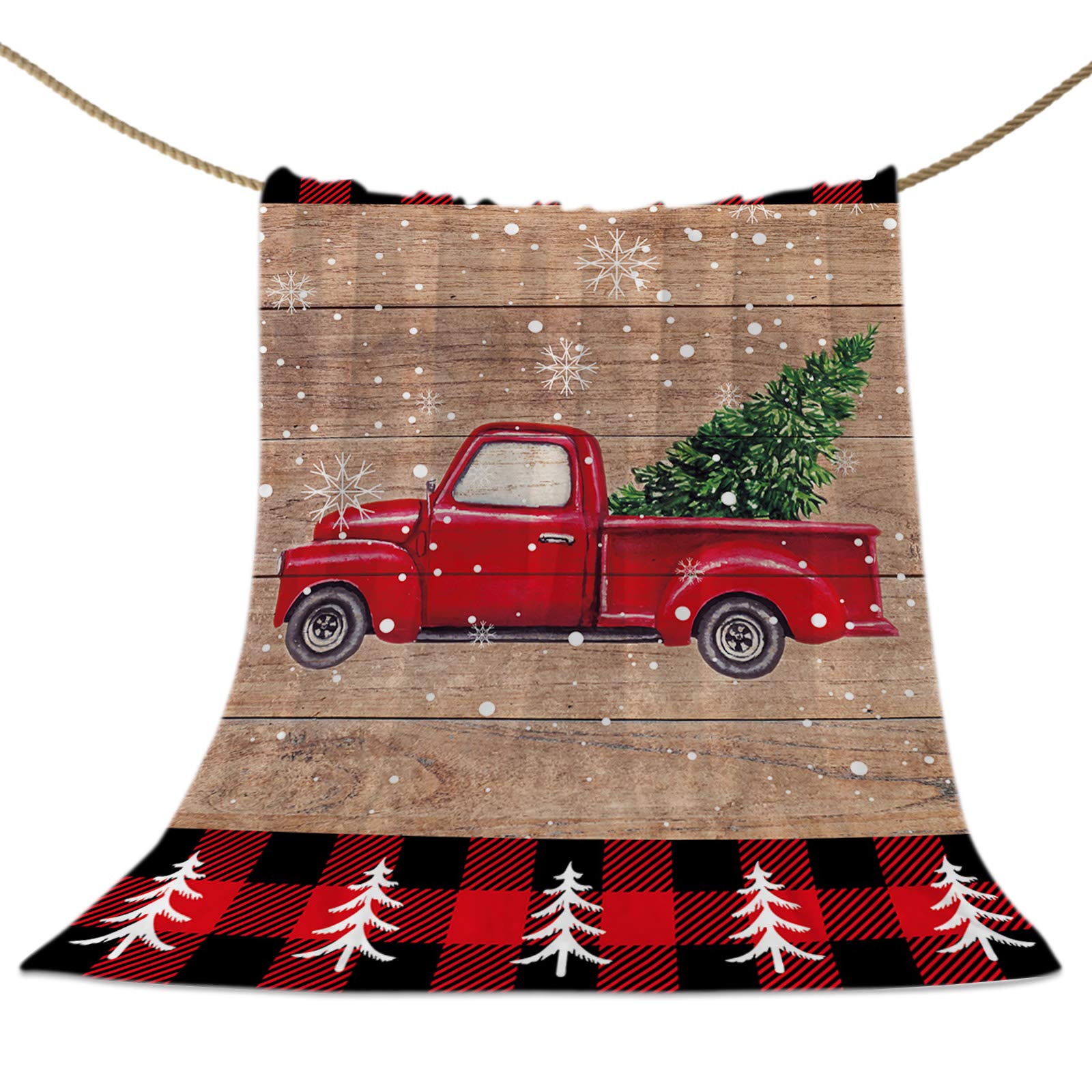 Red Truck Blanket Christmas Tree Flannel Blankets Snowflake Wood Grain Throw Blankets Soft Lightweight Bed Blanket Cozy Microfib
