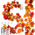 VIHOSE 2 Pack Thanksgiving Maple Leaves Garland Fall Decor 11.5 ft 40 LED with Pumpkin Lights Battery Operated and Timer Remote 
