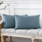 Otostar Pack Of 2 Throw Pillow Covers 12X20 Inch Linen Blue Pillowcases Farmhouse Decorative Solid Pillow Covers 30X50 Cm Lumbar