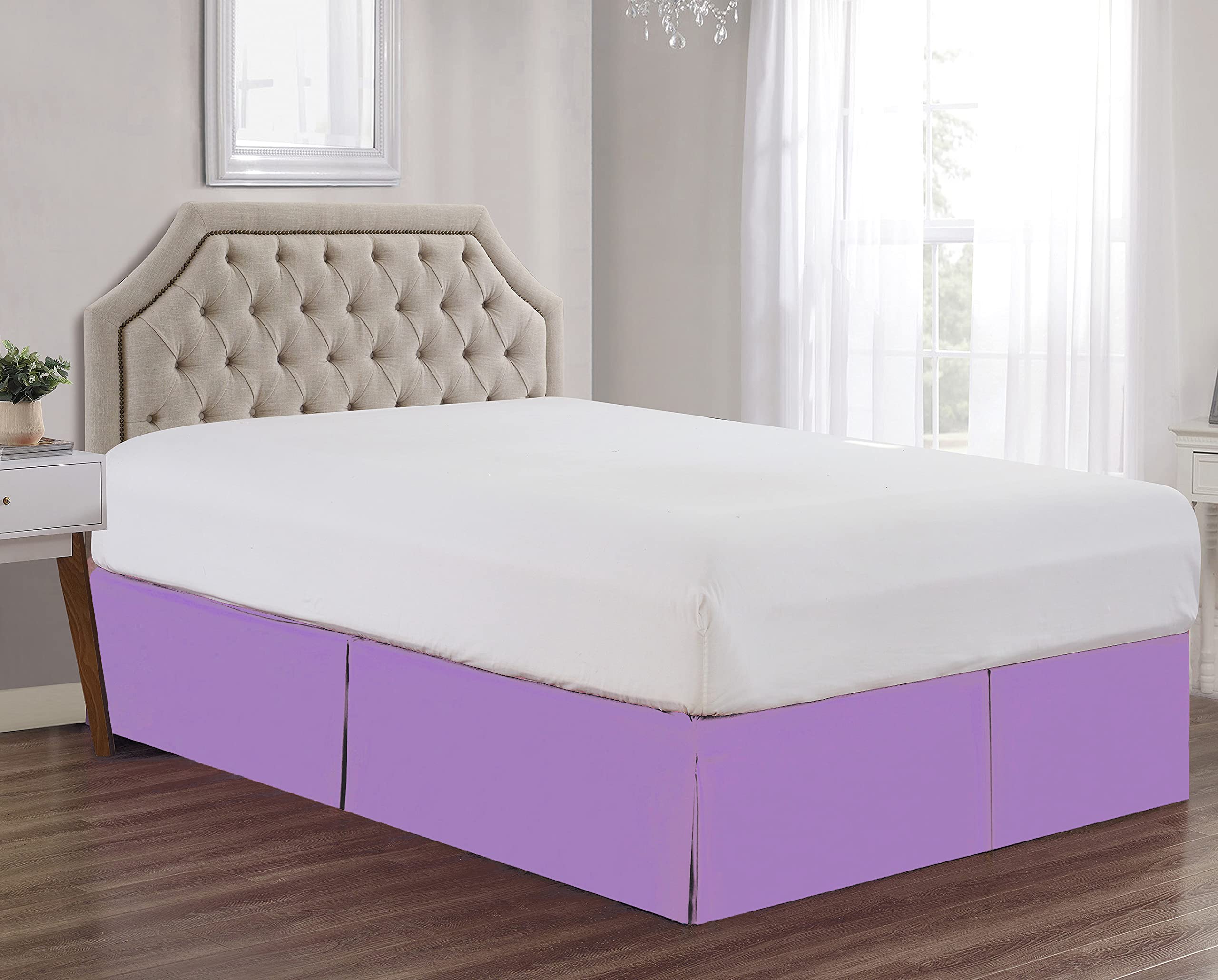 Sheets & Beyond Super Soft Solid Brushed Microfiber 14' Pleated Bed Skirt/Dust Ruffle (Full Size, Lavander)