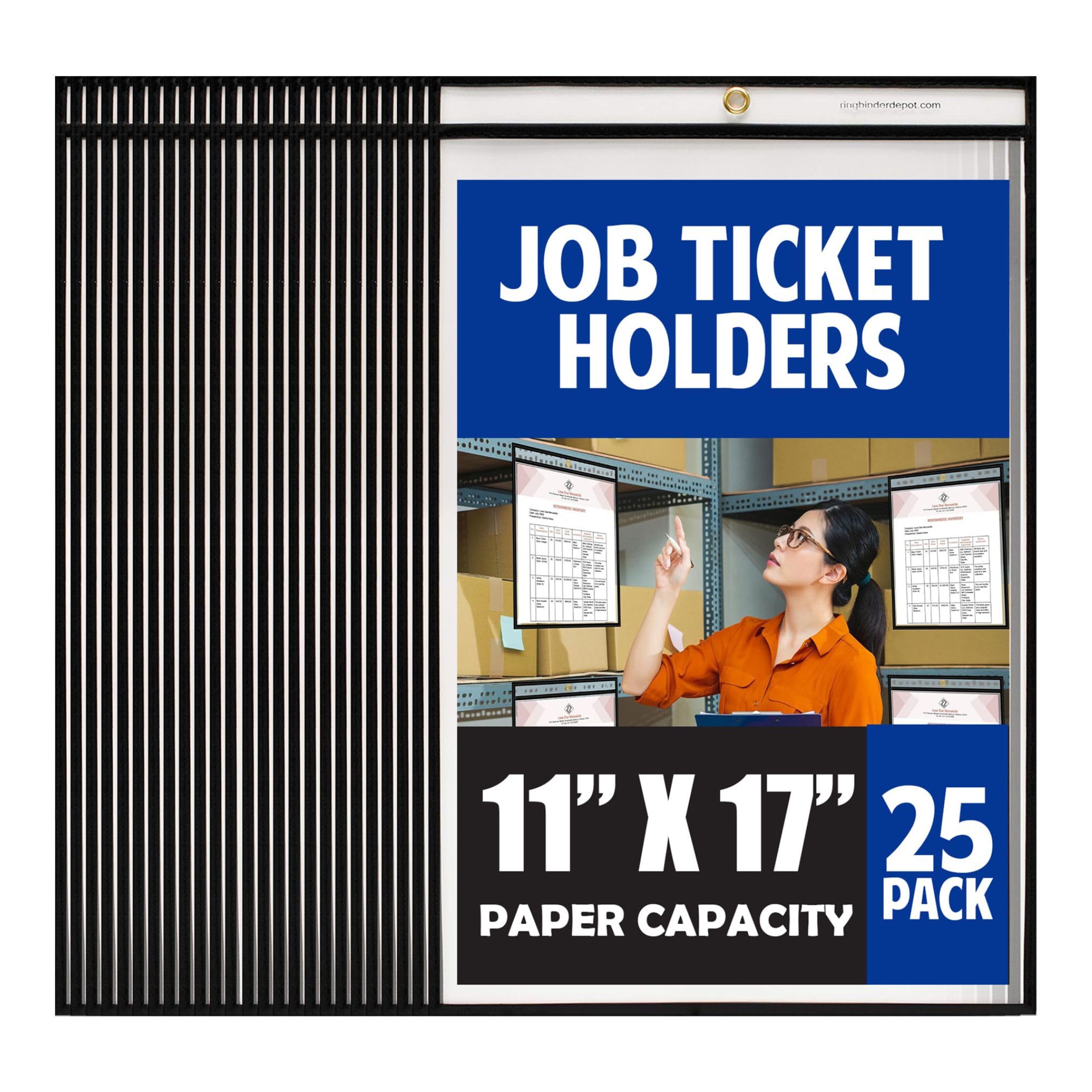 Office Werks Stitched Shop Ticket Holders, 11 X 17 Inch, 25 Per Pack, Clear Front And Back, Perfect For Attaching To Machinery,