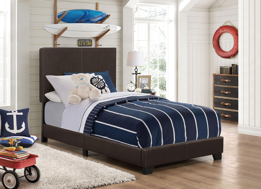 Coaster Home Furnishings Dorian Transitional Leatherette Upholstered Twin Size Panel Bed Frame 46-inch Headboard Brown 300762T
