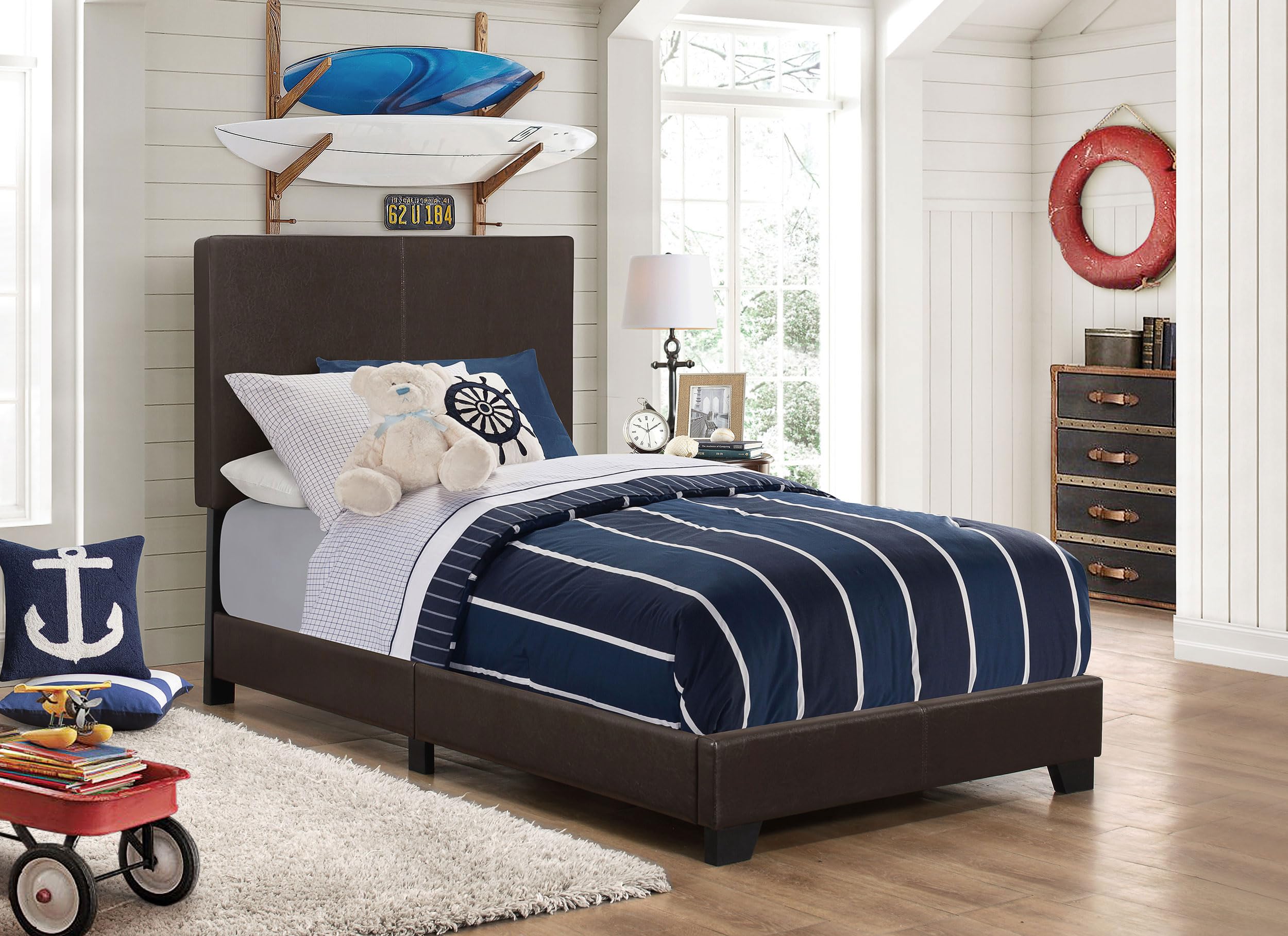 Coaster Home Furnishings Dorian Transitional Leatherette Upholstered Twin Size Panel Bed Frame 46-inch Headboard Brown 300762T