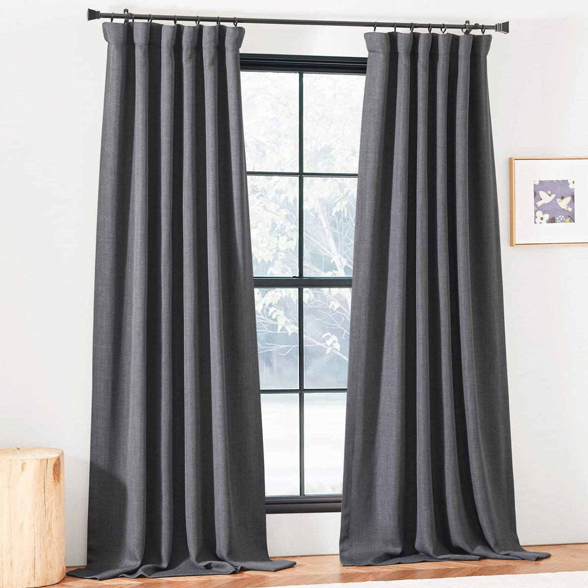 Nicetown Faux Linen Room Darkening Curtains 96 Inches Long, Pinch Pleated Thermal Curtains Sound Proof Thick Window Drapes For B