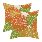 Fall Burnt Orange Outdoor Pillow Covers 18x18 Inch Set of 2 Mustard Yellow Green Dahlia Floral Decor Throw Pillows Modern Geomet