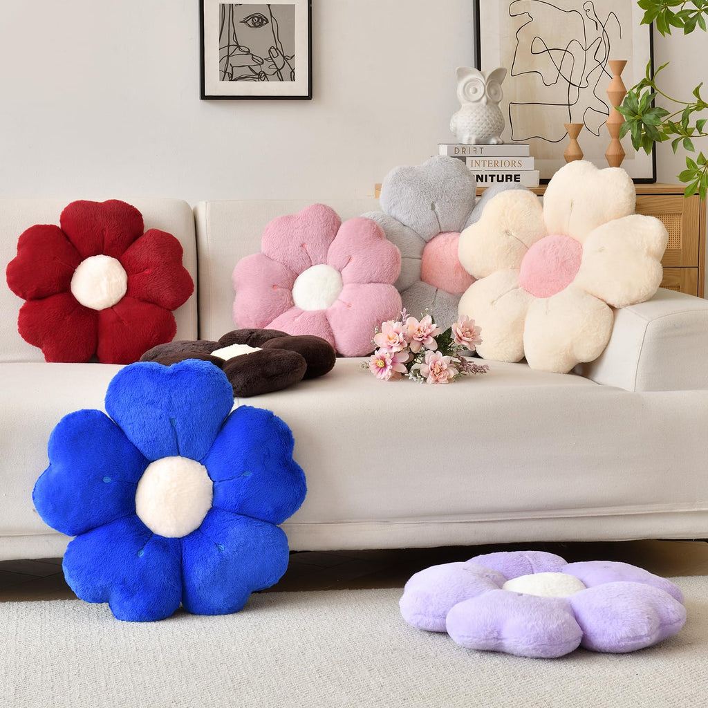 Flower Shaped Pillow, Cute Decorative Throw Pillows With Soft Rabbit Fur For Couch Bed Chair Floor, Christmas Pillow Seating Cus