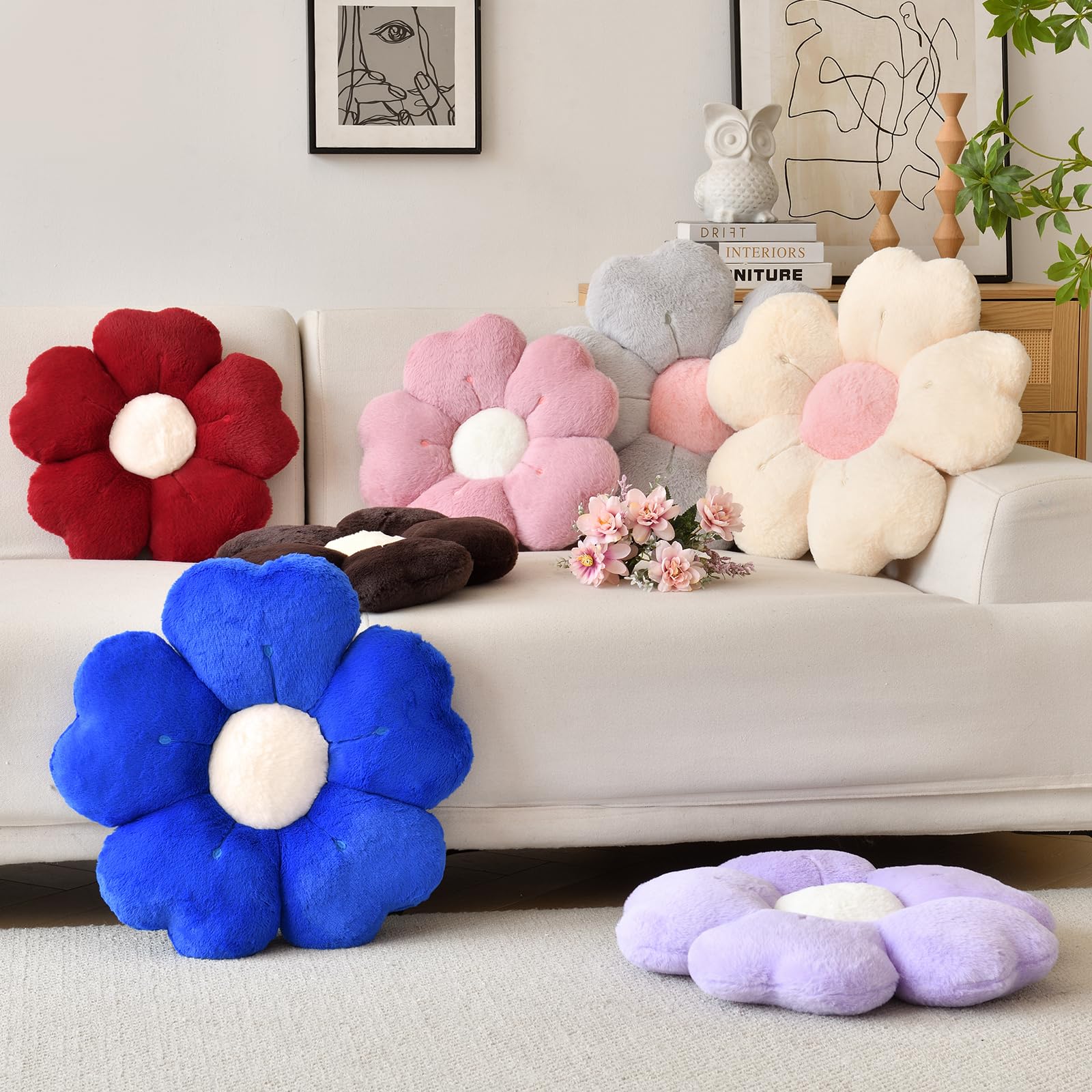 Flower Shaped Pillow, Cute Decorative Throw Pillows With Soft Rabbit Fur For Couch Bed Chair Floor, Christmas Pillow Seating Cus