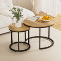 Smuxee Nesting Coffee Table Set Of 2, 23.6' Round Coffee Table Brown Wood With Adjustable Non-Slip Feet, Industrial End Table Side Tables For Living Room Bedroom Balcony Yard