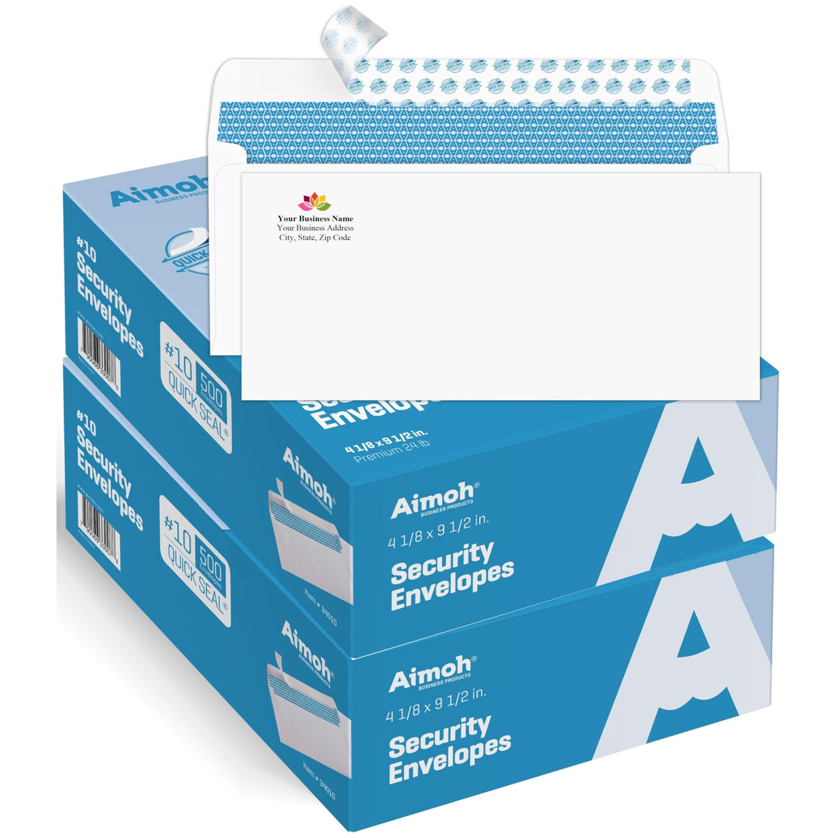 Aimoh 1000#10 Custom Printed Security Tinted Self-Seal Envelopes - Personalized With Logo And Address/Return Address Imprinted -