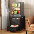 Rresyet Mini Fridge Stand with Freestanding Movable Cabinet & Lockable Wheels, 2 in 1 Multi-funtional Storage Cabinet with Drawe