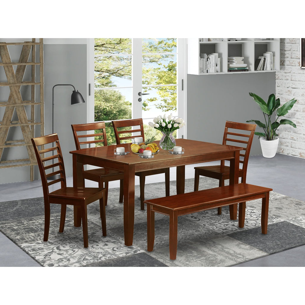 East West Furniture DUML6D-MAH-W Dudley 6 Piece Kitchen Set Contains a Rectangle Table and 4 Dining Room Chairs with a Bench, 36x60 Inch