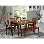 East West Furniture DUML6D-MAH-W Dudley 6 Piece Kitchen Set Contains a Rectangle Table and 4 Dining Room Chairs with a Bench, 36x60 Inch