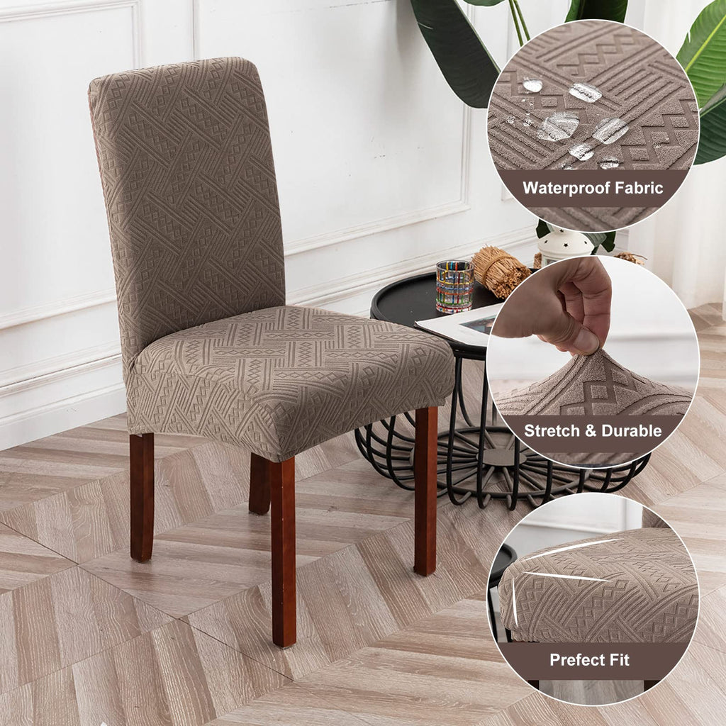 Genina Waterproof Dining Room Chair Covers Stretch Parsons Chair Slipcovers For Dining Room Kitchen Chair Protector Cover, Removable, Washable (2, Pattern1-Taupe)