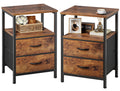 Huuger Night Stand Set of 2, Nightstand with 2 Drawers, Bed Side Table with Open Shelf, Wooden Top, End Table, Fabric Drawer, fo