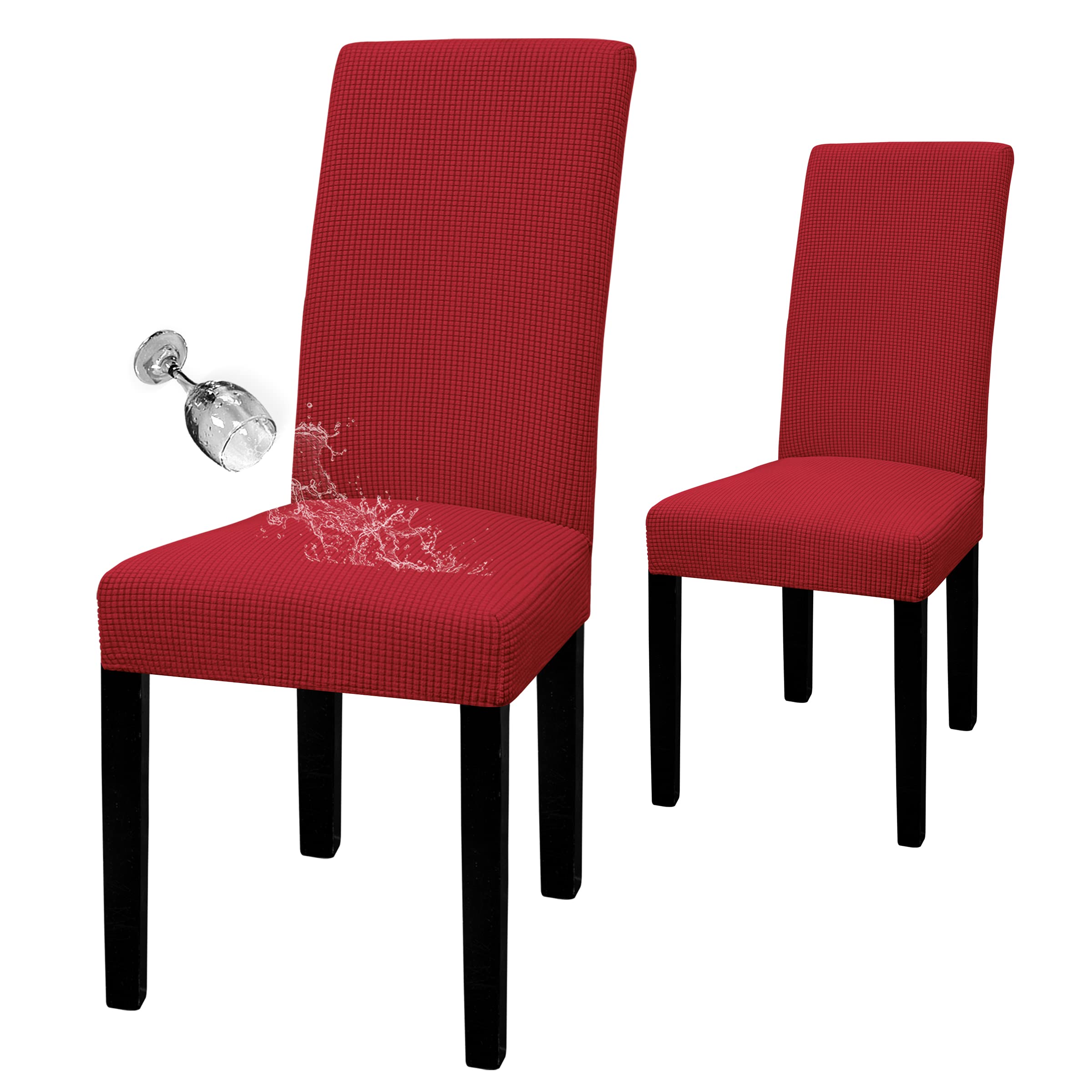 Easy-Going 100% Waterproof Dining Room Chair Cover Set Of 2, Stretch Jacquard Parson Chair Slipcover Removable Washable Chair Protector For Home, Restaurant, Banquet (Large, Red)
