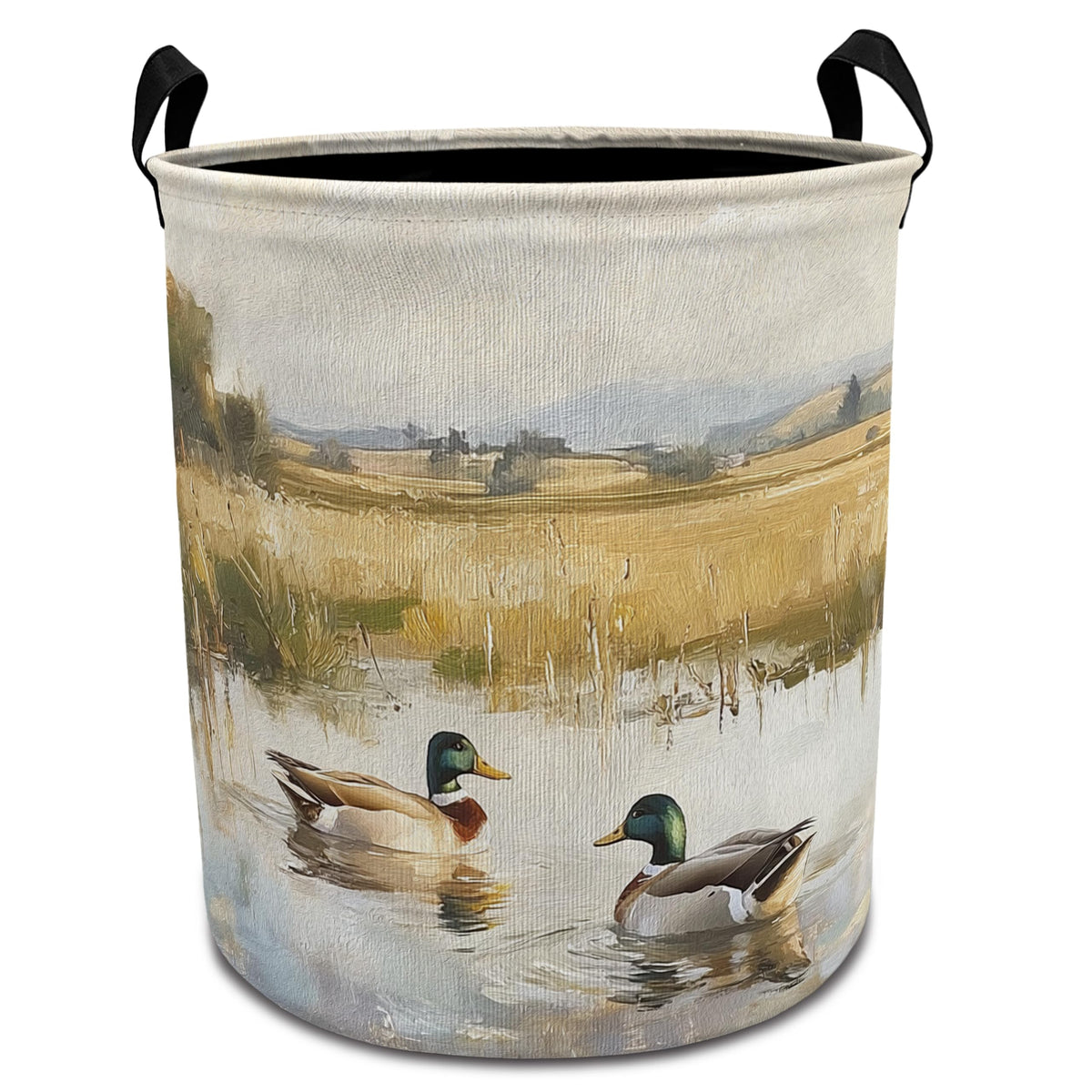 EVIHCG Rustic Mallard Duck Laundry Basket with Handles, Countryside Waterfowl Mallard Ducks Collapsible Waterproof Laundry Hampe