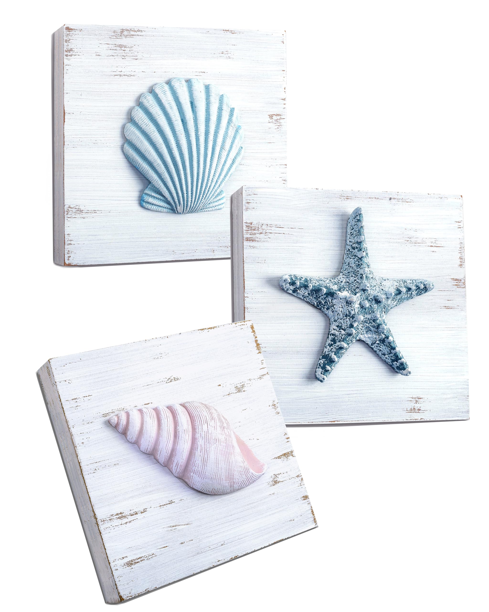 TideAndTales 3D Beach Wall Art - Seashell Decor with Starfish for Beach Bathroom Decor, Ocean Inspired Beach Decor for Bathroom,